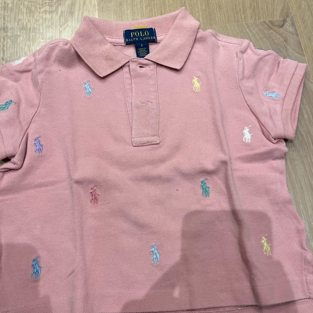 Polo by Ralph Lauren Kids Polo Shirt in Pink with Multicolor Embroidery